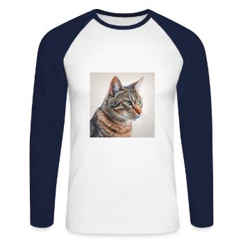 Katze - Unisex Baseballshirt langarm - Weiß/Navy - Vorne - Nik (191cm)