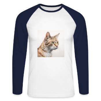 Katze - Unisex Baseballshirt langarm - Weiß/Navy - Vorne - Nik (191cm)