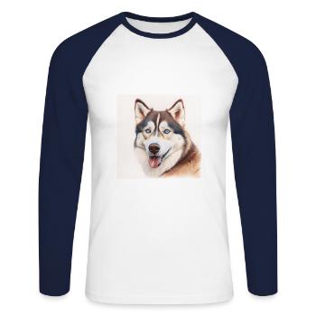 Rauque - T-shirt baseball manches longues Homme - blanc/marine - Devant - Nik (191cm)