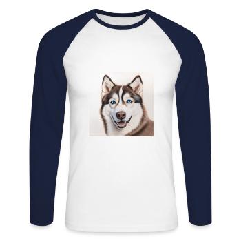 Rauque - T-shirt baseball manches longues Homme - blanc/marine - Devant - Nik (191cm)