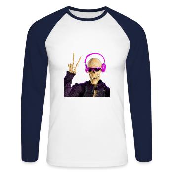 Grim Reaper loves cool music - Unisex Long Sleeve Baseball T-Shirt - white/navy - Front - Nik (191cm)