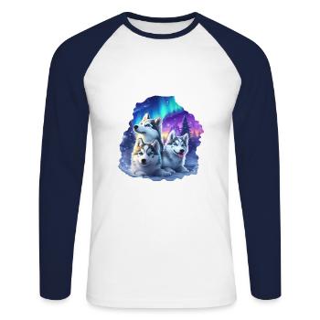 Husky family at night - Unisex Long Sleeve Baseball T-Shirt - white/navy - Front - Nik (191cm)