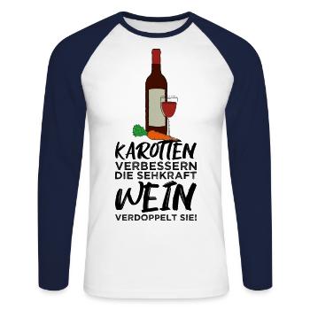Les carottes améliorent la vue, le vin les double! - T-shirt baseball manches longues Homme - blanc/marine - Devant - Nik (191cm)