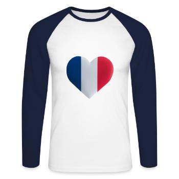 Frankreich Geschenkidee französische Flagge - Unisex Baseballshirt langarm - Weiß/Navy - Vorne - Nik (191cm)