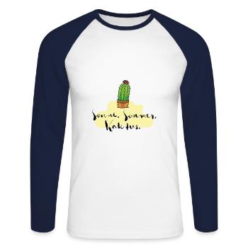 Sommer Sonne Kaktus mein kleiner grüner Life - Unisex Baseballshirt langarm - Weiß/Navy - Vorne - Nik (191cm)