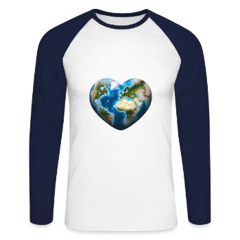 Idée cadeau de planète en forme de cœur de cœur de terre - T-shirt baseball manches longues Homme - blanc/marine - Devant - Nik (191cm)