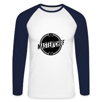 MEISTERKOCH 2 - Unisex Baseballshirt langarm - Weiß/Navy - Vorne - Nik (191cm)