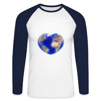 Terre Coeur Coeur Coeur Cadeau Idée Planète Géographie - T-shirt baseball manches longues Homme - blanc/marine - Devant - Nik (191cm)