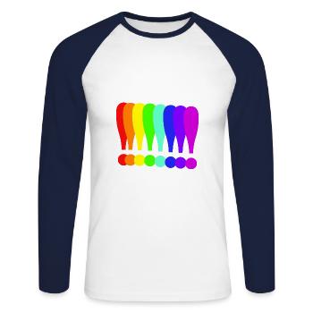 Point d’exclamation Idée cadeau colorée Couleurs arc-en-ciel - T-shirt baseball manches longues Homme - blanc/marine - Devant - Nik (191cm)