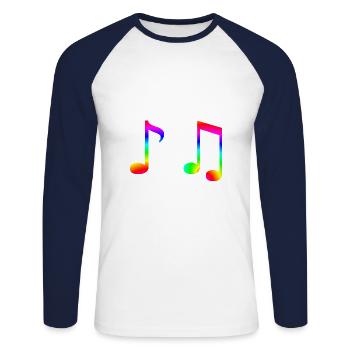 Notes de musique idée cadeau colorée note musique arc-en-ciel - T-shirt baseball manches longues Homme - blanc/marine - Devant - Nik (191cm)