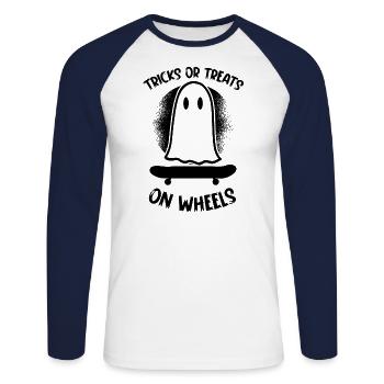 Halloween Skateboard Tricks Or Treats On Wheels - Unisex Baseballshirt langarm - Weiß/Navy - Vorne - Nik (191cm)