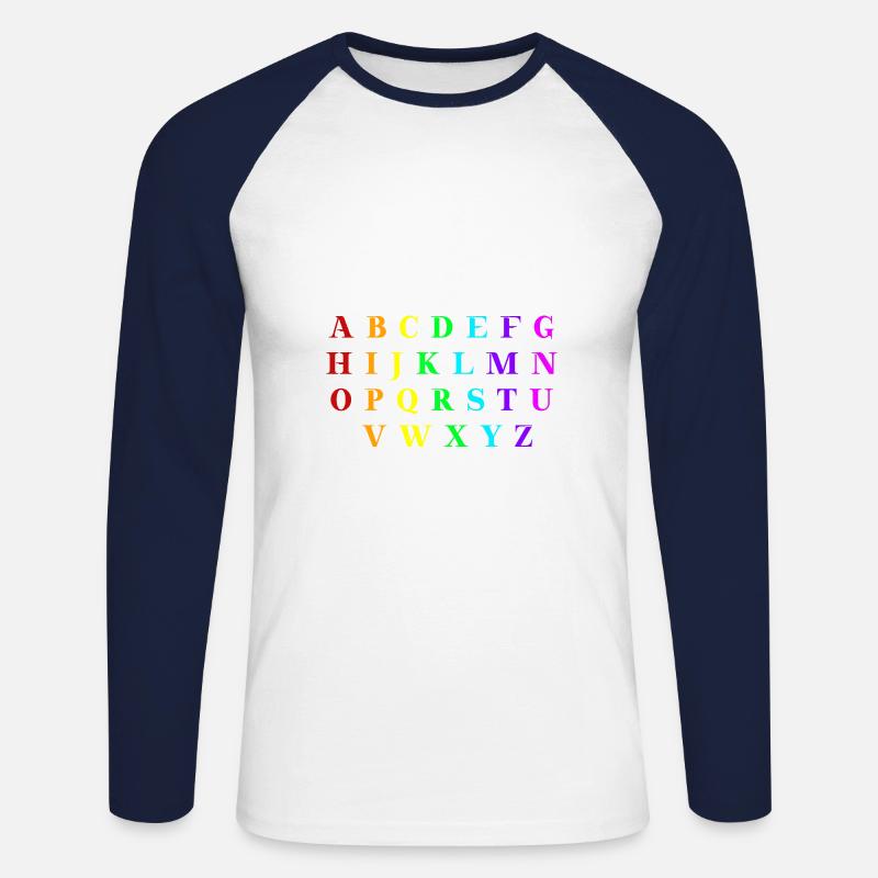 ABC Alphabet Geschenkidee Regenbogen Grundschule - Unisex Baseballshirt langarm - Weiß/Navy