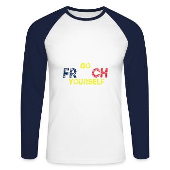 Allez-y vous-même Idée cadeau France - T-shirt baseball manches longues Homme - blanc/marine - Devant - Nik (191cm)