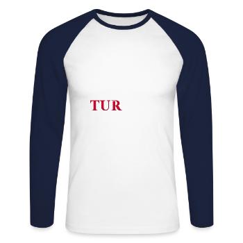 Türkei Turkey Türkiye Geschenkidee Flagge Fahne - Unisex Baseballshirt langarm - Weiß/Navy - Vorne - Nik (191cm)