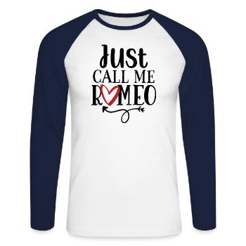 Design Just call me romeo - T-shirt baseball manches longues Homme - blanc/marine - Devant - Nik (191cm)