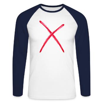 X - Unisex Long Sleeve Baseball T-Shirt - white/navy - Front - Nik (191cm)