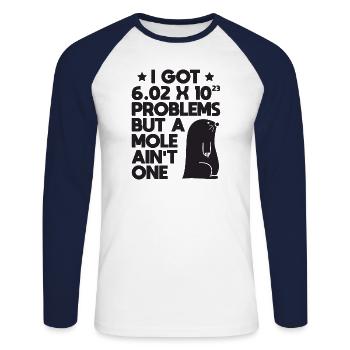 Mole Day Problems Avogadro's Number Gift - Unisex Long Sleeve Baseball T-Shirt - white/navy - Front - Nik (191cm)