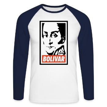 Simon Bolivar - Unisex Baseballshirt langarm - Weiß/Navy - Vorne - Nik (191cm)