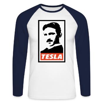 Nikola Tesla - T-shirt baseball manches longues Homme - blanc/marine - Devant - Nik (191cm)