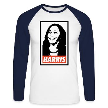 Kamala Harris - Unisex Long Sleeve Baseball T-Shirt - white/navy - Front - Nik (191cm)