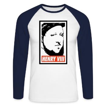 Henry 8º Rey de Inglaterra - T-shirt baseball manches longues Homme - blanc/marine - Devant - Nik (191cm)