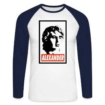 Alexander The Great - Unisex Long Sleeve Baseball T-Shirt - white/navy - Front - Nik (191cm)