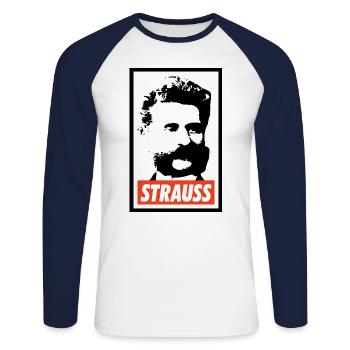 Johann Strauss - Unisex Long Sleeve Baseball T-Shirt - white/navy - Front - Nik (191cm)