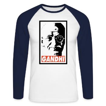 GANDHI - T-shirt baseball manches longues Homme - blanc/marine - Devant - Nik (191cm)