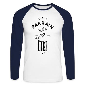 PARRAIN FIER - T-shirt baseball manches longues Homme - blanc/marine - Devant - Nik (191cm)