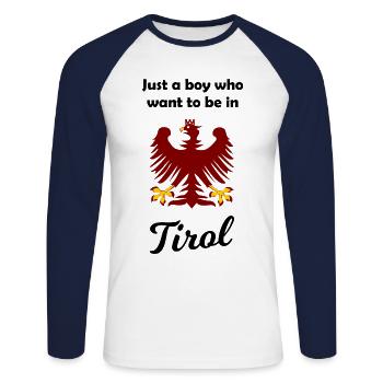 Daheim in Tirol - Unisex Baseballshirt langarm - Weiß/Navy - Vorne - Nik (191cm)