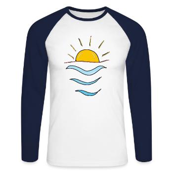 Soleil vagues,Plage,Mer,Cadeau,cool,tendance - T-shirt baseball manches longues Homme - blanc/marine - Devant - Nik (191cm)