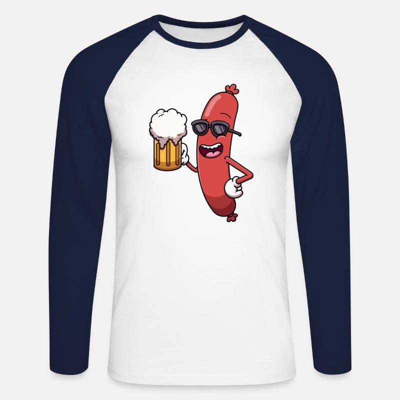 Kühle Wurst mit Bier - Unisex Baseballshirt langarm - Weiß/Navy