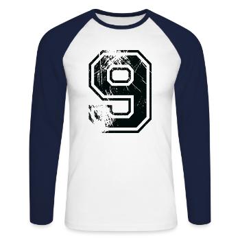 Numero 9 Équipe Foot baseball basket université - T-shirt baseball manches longues Homme - blanc/marine - Devant - Nik (191cm)