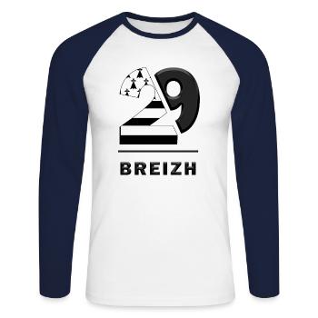 Bretagne Finistère 29 Breizh - T-shirt baseball manches longues Homme - blanc/marine - Devant - Nik (191cm)