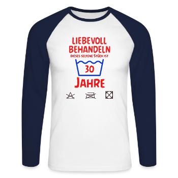 SSW131 30 Jahre im Geburtstag - Unisex Baseballshirt langarm - Weiß/Navy - Vorne - Nik (191cm)