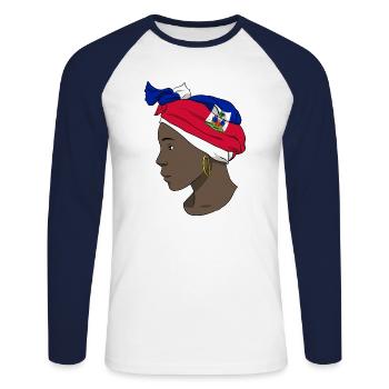 Haiti Haitian Flag Woman Princess I Gift - Unisex Long Sleeve Baseball T-Shirt - white/navy - Front - Nik (191cm)