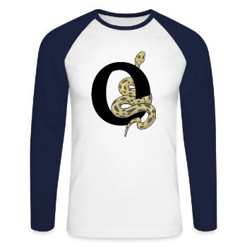 Buchstabe o Schlange - Unisex Baseballshirt langarm - Weiß/Navy - Vorne - Nik (191cm)