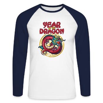 Cadeau du Nouvel An chinois Dragon Chine Asiatique I - T-shirt baseball manches longues Homme - blanc/marine - Devant - Nik (191cm)