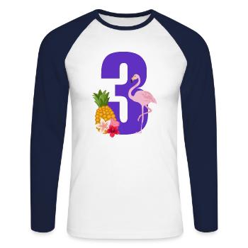 3rd Anniversary Flamingo - Unisex Long Sleeve Baseball T-Shirt - white/navy - Front - Nik (191cm)
