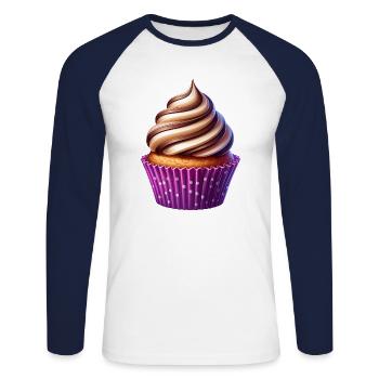 Vanilla and Chocolate Cupcake - Unisex Long Sleeve Baseball T-Shirt - white/navy - Front - Nik (191cm)