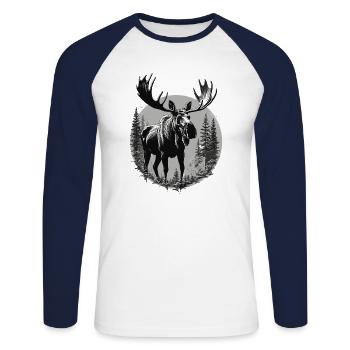 Autocollant Moose in the Forest Scandinavia Suède - T-shirt baseball manches longues Homme - blanc/marine - Devant - Nik (191cm)