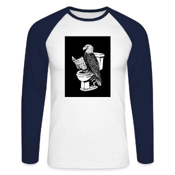 Adler reads newspaper on toilet – black and white - Unisex Long Sleeve Baseball T-Shirt - white/navy - Front - Nik (191cm)