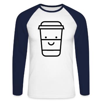 Kaffeebecher - Unisex Baseballshirt langarm - Weiß/Navy - Vorne - Nik (191cm)