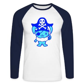 Little Cute Bunny Rabbit Captain Eye Patch - Unisex Long Sleeve Baseball T-Shirt - white/navy - Front - Nik (191cm)