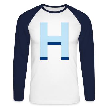 Pop und moderner blauer Buchstabe h - Unisex Baseballshirt langarm - Weiß/Navy - Vorne - Nik (191cm)