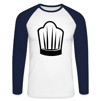 Küchenchef - Unisex Baseballshirt langarm - Weiß/Navy - Vorne - Nik (191cm)