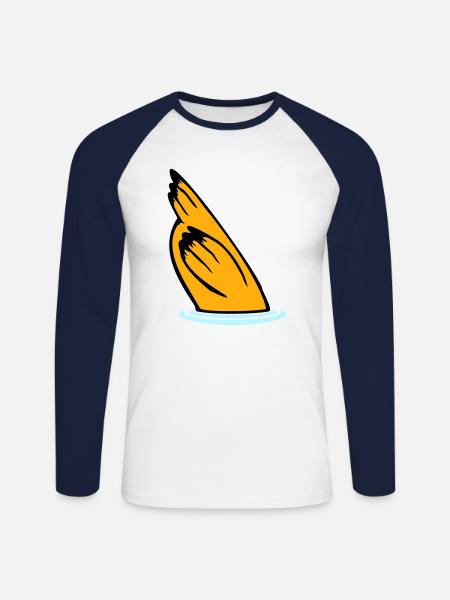 Canard tête dans l’eau, queue en l’air - T-shirt baseball manches longues Homme - blanc/marine