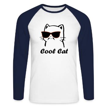 Chat Cool avec lunettes de soleil - T-shirt baseball manches longues Homme - blanc/marine - Devant - Nik (191cm)