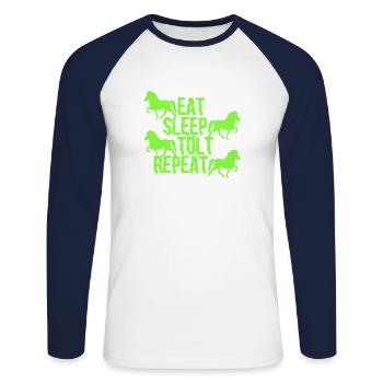 Icelandic Horse: Icelandic Horse Horse Pony Merch - Unisex Long Sleeve Baseball T-Shirt - white/navy - Front - Nik (191cm)