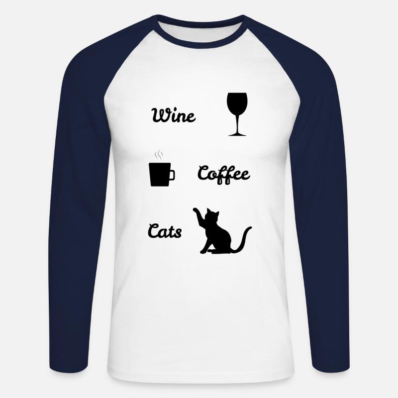 WINE COFFEE CATS :: GESCHENK - Unisex Baseballshirt langarm - Weiß/Navy